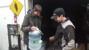 Mike (left) and Lloyd (right) experiment with liquid nitrogen